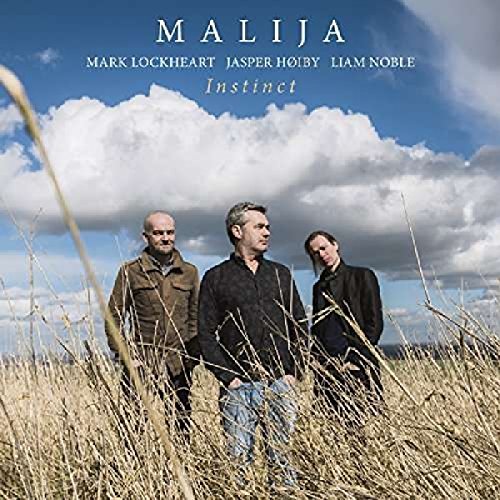 CD cover for Malija’s “Instinct” featuring three men in a field.