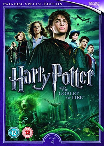 "Harry Potter and the Goblet of Fire DVD cover with main characters and underwater scene."