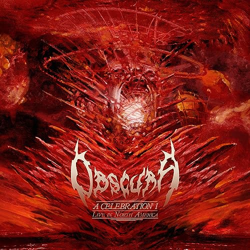 CD cover for Obscura's "A Celebration I - Live in North America," red abstract art.
