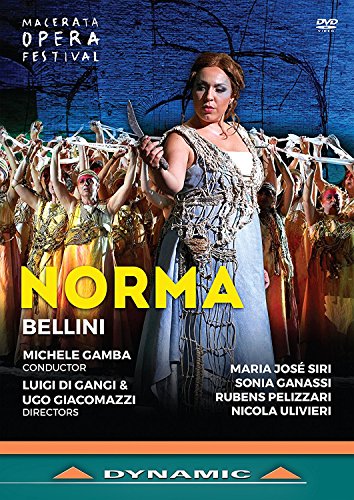 DVD cover for "Norma" by Bellini, featuring a woman in a white dress holding a dagger.