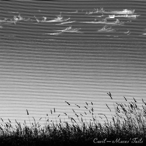 Black and white image of grass and clouds with "Cavil - Mares' Tails" text.