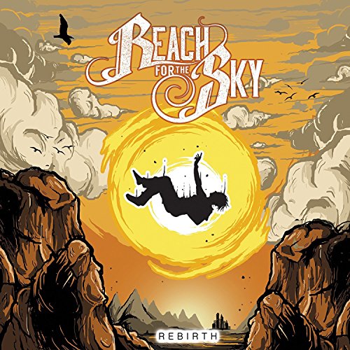 CD cover: silhouette falling from sun into clouds, mountainous landscape.