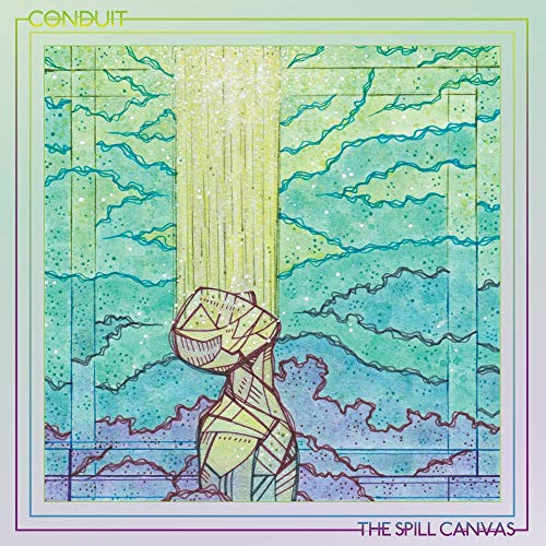 Album cover: abstract geometric figure amidst swirling blue and green textures.