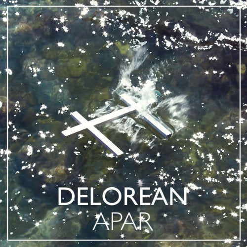 A CD cover with a white cross in shimmering water, titled "Delorean Apar".