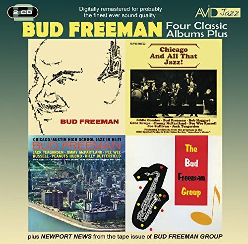 "CD cover featuring Bud Freeman with four album covers on a green background."