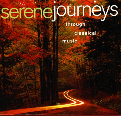 "CD cover with forest road at night, 'serene journeys through classical music' text."