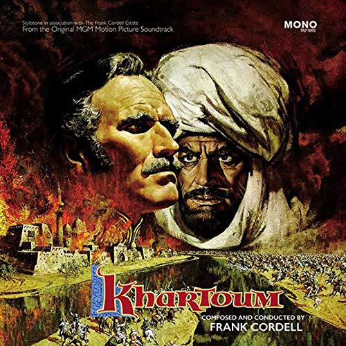 Khartoum vinyl album cover featuring portraits and a fiery battlefield scene.