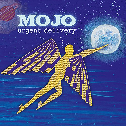 "CD album cover with yellow figure flying towards a full moon against a blue background."