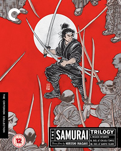 Samurai Trilogy Blu-ray cover: a samurai with swords against a red background.