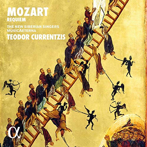 Album cover for Mozart’s Requiem featuring figures ascending a ladder.