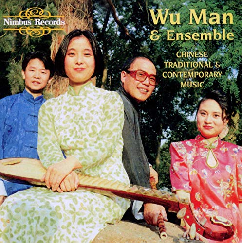 "CD cover with four people outdoors, one holding a traditional Chinese instrument."