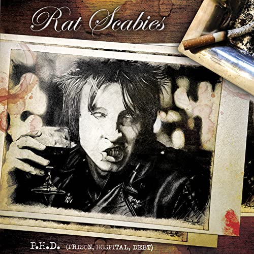 Album cover for Rat Scabies, featuring a distressed portrait and ashtray.