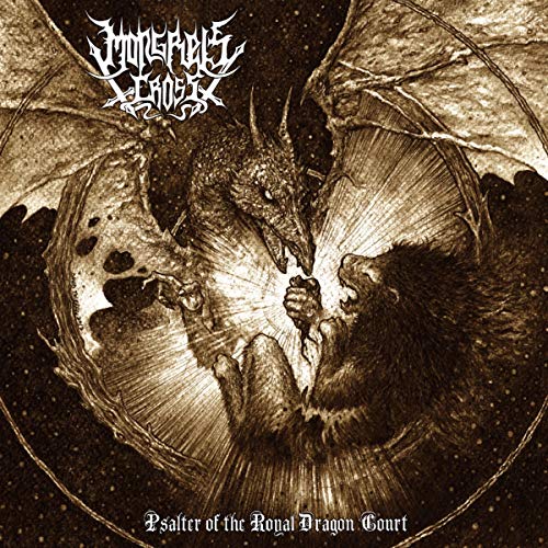 Dark album cover featuring a dragon, a kneeling figure, and band logo.