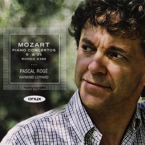 CD cover featuring pianist Pascal Rogé and text: Mozart Piano Concertos.