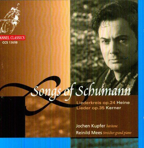 "CD cover with a man's portrait and 'Songs of Schumann' text on a brown background."
