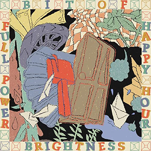 Vinyl record cover with abstract illustration of a doorway and figures.