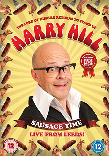 DVD cover featuring Harry Hill, a bald man in a suit, surrounded by sausages on a yellow background.