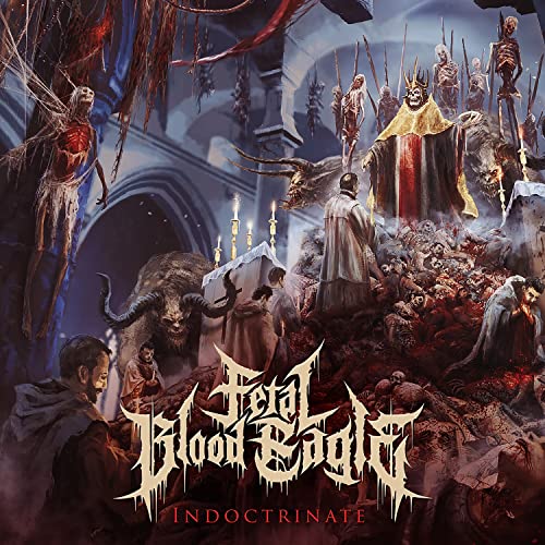 Dark fantasy album cover with demonic figures and gothic architecture.
