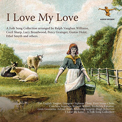 "Album cover featuring a woman in traditional dress holding a basket, with sheep in a field."