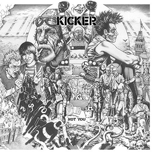 Black and white album cover for Kicker’s “Not You” with punk figures.