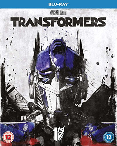 Blu-ray cover art featuring a stylized, ink-splattered illustration of Optimus Prime's face.