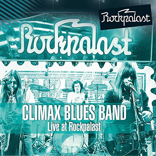 "CD cover with blue-toned image of Climax Blues Band performing on stage."