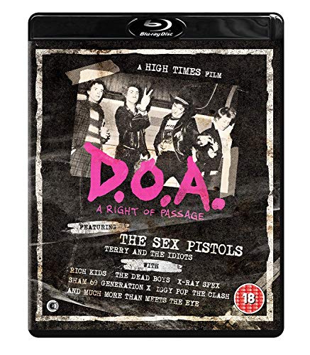Blu-ray cover for "D.O.A." featuring a black and white punk rock band photo.