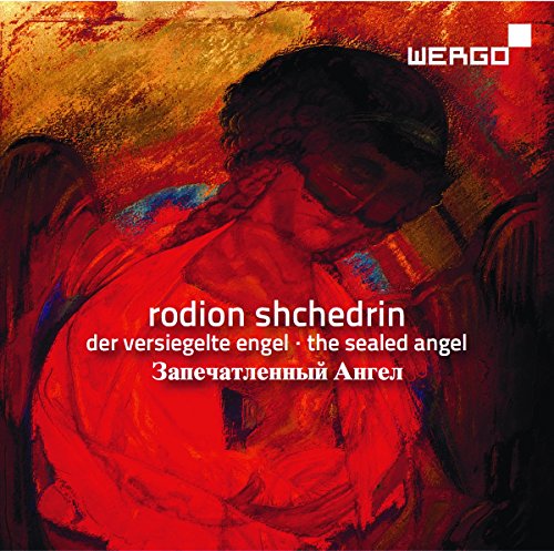 "CD cover with abstract red-toned painting and white text, featuring 'rodion shchedrin'."