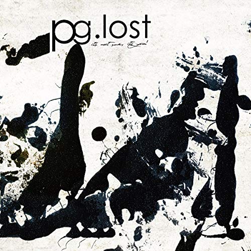 Black and white abstract splatter art with “pg.lost” text.
