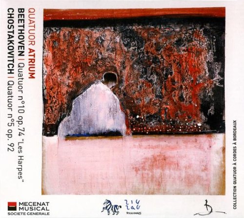 "CD cover featuring abstract painting with red, black, and white colors, white border."