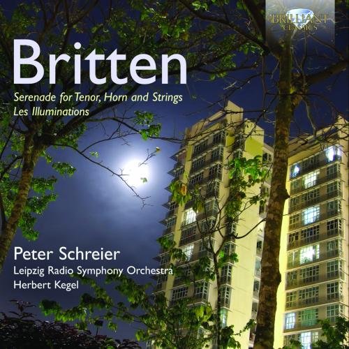 "CD cover with 'Britten' title, nighttime cityscape, and moonlit building."