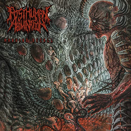 Dark, detailed album cover depicting a monstrous figure and small human forms.