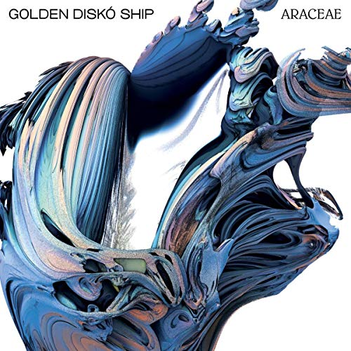 The image shows a blue, abstract, swirling design on a white background.