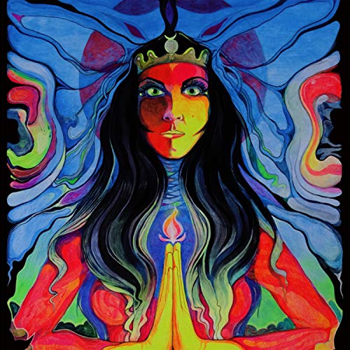 The image shows a CD case and disc with a psychedelic illustration of a woman. Alt text: "CD case and disc featuring a colorful, abstract illustration of a woman."