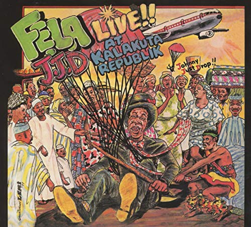 Fela Kuti album cover: colorful illustration of a crowded, lively scene.