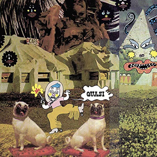 Collage album cover featuring pugs, a cartoon figure, and surreal imagery.