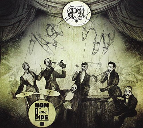 "Album cover featuring marionettes of musicians on stage, with a sepia-toned, vintage aesthetic."