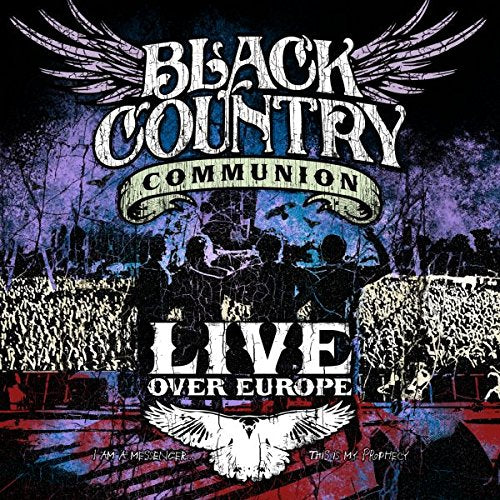 "Album cover for 'Black Country Communion - Live Over Europe' with band on stage."