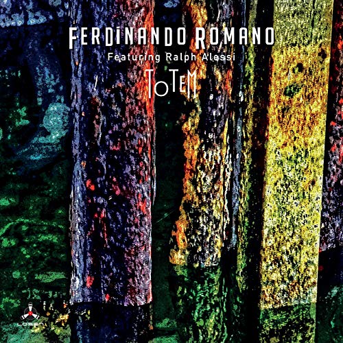 "CD album cover with colorful tree trunks and artist name Ferdinando Romano."