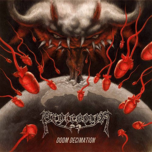 CD cover: demonic horned face with bombs falling on Earth.