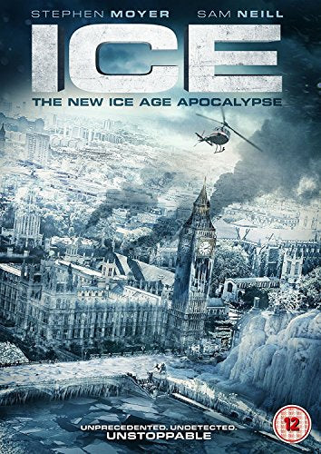 DVD cover for "Ice" with a frozen cityscape and a helicopter in the sky.