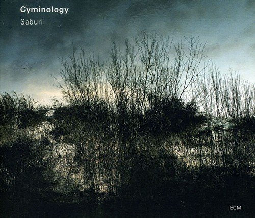 "Album cover with bare trees against a cloudy sky, featuring 'Cyminology' and 'Saburi' text."