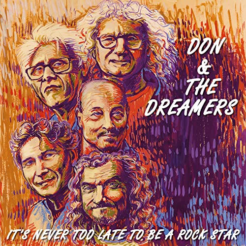 Painted portrait of five older men, album cover for Don & The Dreamers.