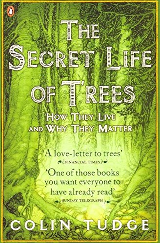 "Book cover of 'The Secret Life of Trees' with green forest illustration and white text."