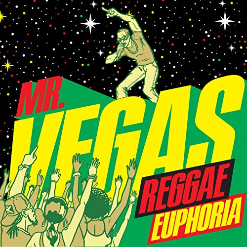 "Album cover for 'Mr. Vegas - Reggae Euphoria' featuring a man on a green banner."