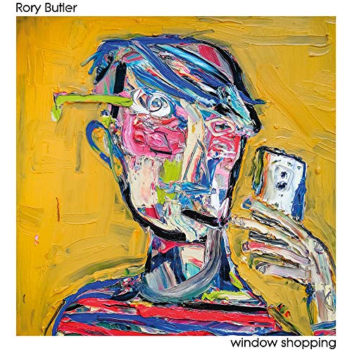 CD cover: abstract portrait of a person with a phone, yellow background.