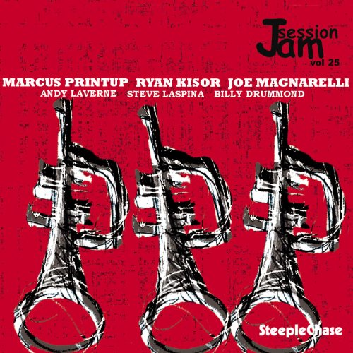 CD cover for "Jam Session, Vol. 25" featuring three trumpets on red.