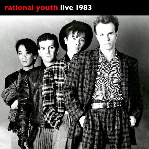 Black and white photo of four young men, the band Rational Youth.