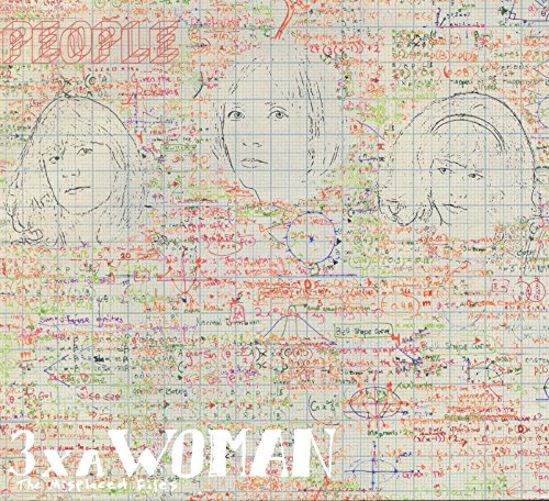 "Album cover with three sketched women's faces on a grid background with text."