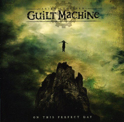 Dark album cover with silhouette of a person floating above a rocky peak.